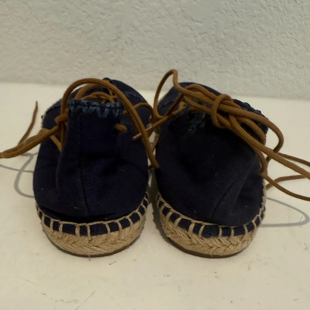 TORY BURCH Sonoma Gillie Navy Blue Lace Up Espadrilles Flats Size 7